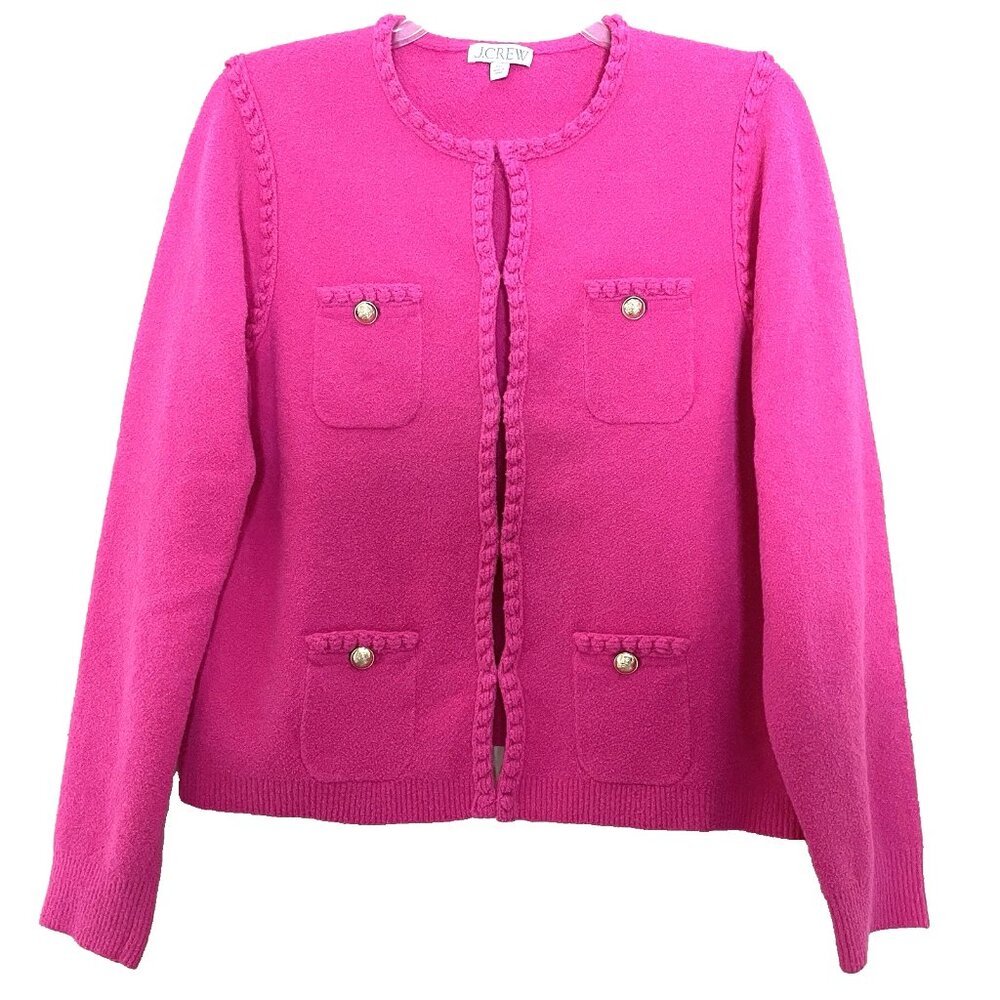 J. Crew Odette Sweater Lady Jacket XXL Fuchsia Pink Boucle Business Casual BR789 - Picture 7 of 15